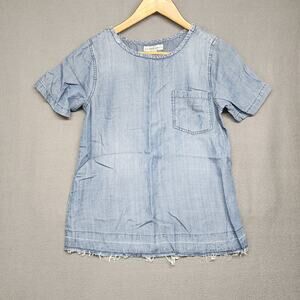 Alexander Jordan Top Women Small Blue Tencel Lyocell Short Sleeve Distressed